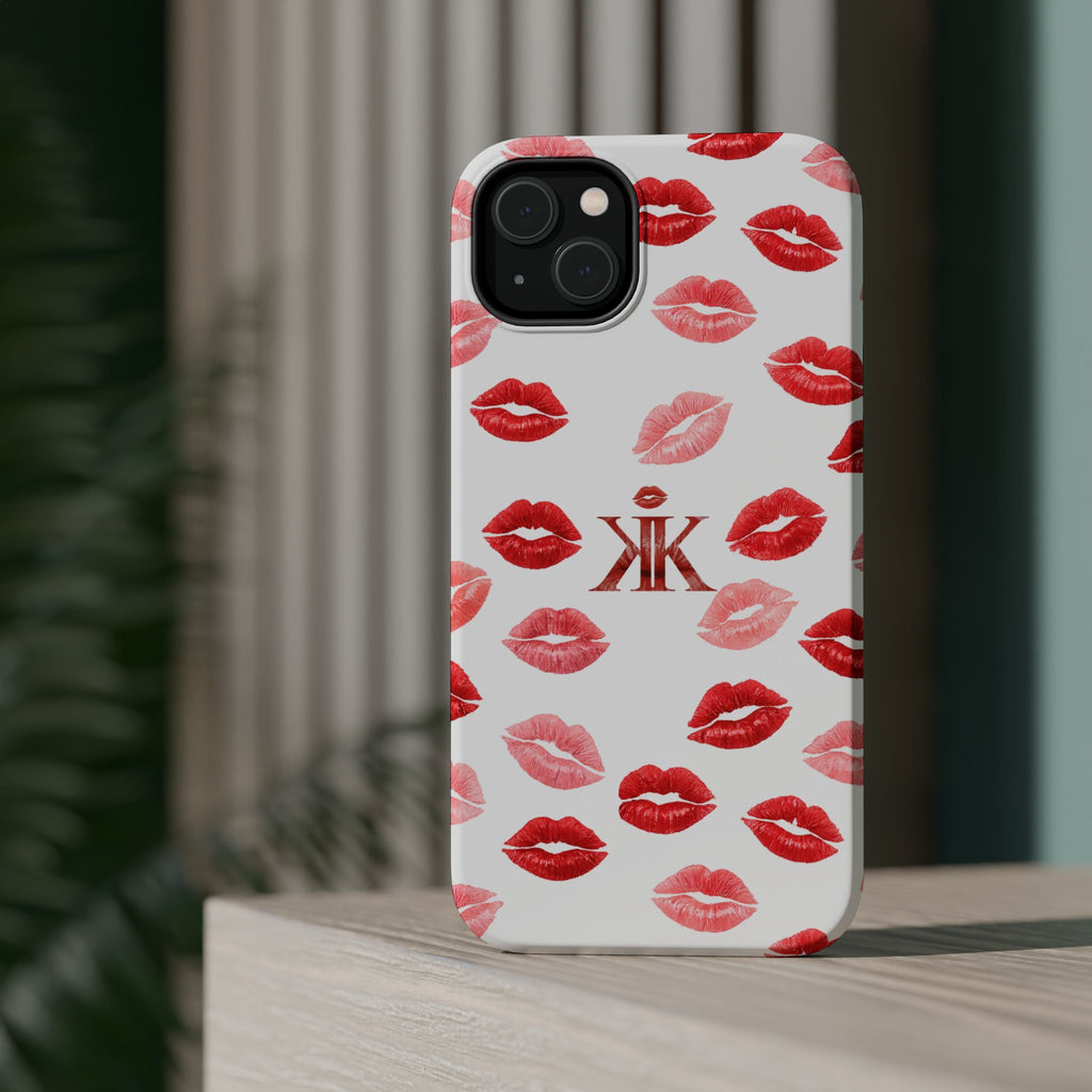 Psyche Collection White - Kiss Pattern Magnetic Impact Phone Case