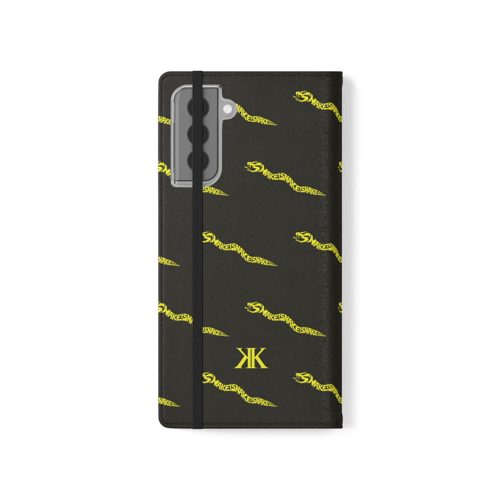 Aspis Collection Flip Case Phone Wallet — Black & Gold Kairos Kosmos Pattern