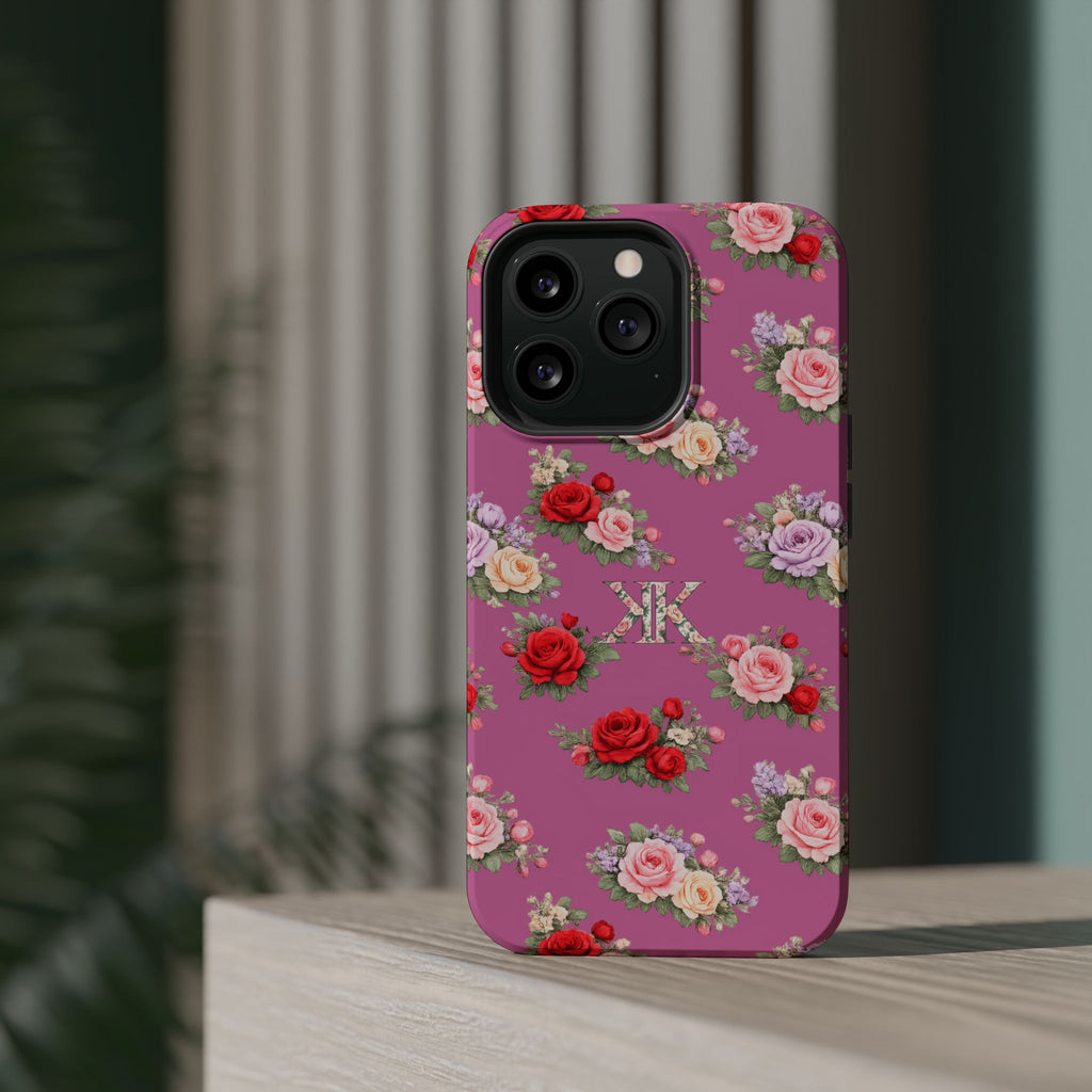 Anthos Collection Light Pink  Vintage Floral Rose Pattern Magnetic Impact-Resistant Phone Case