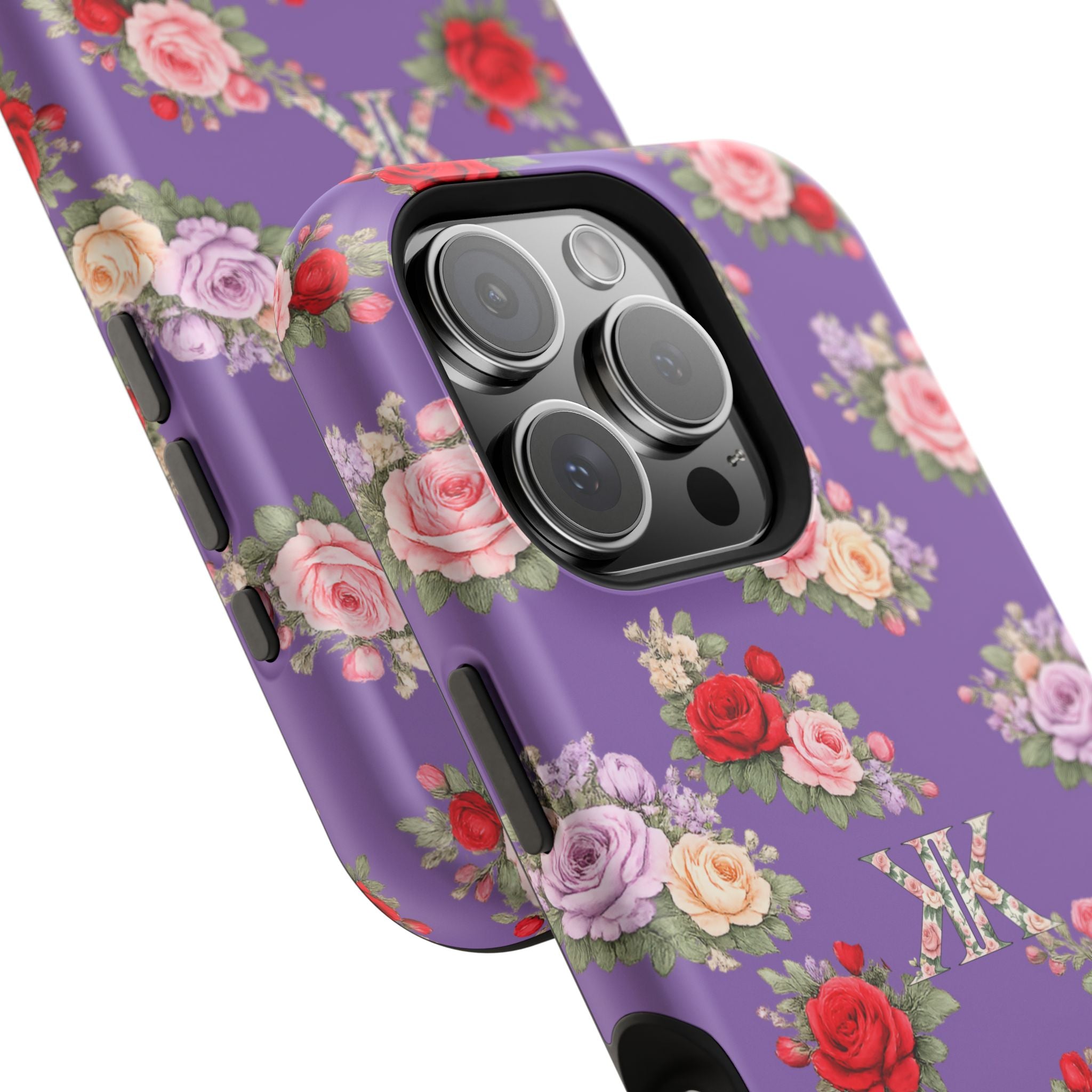 Anthos Collection Light Purple Vintage Floral Rose Pattern Magnetic Impact-Resistant Phone Case