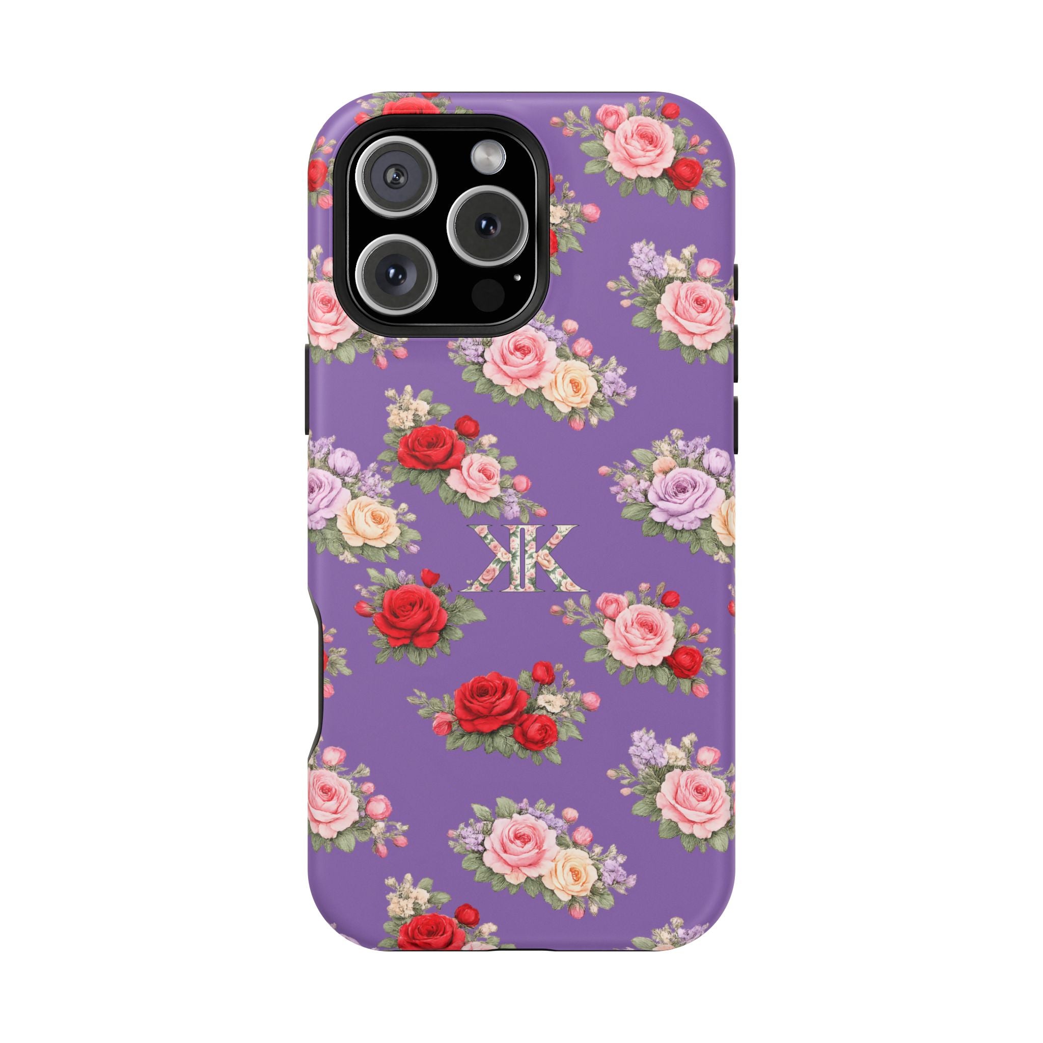 Anthos Collection Light Purple Vintage Floral Rose Pattern Magnetic Impact-Resistant Phone Case