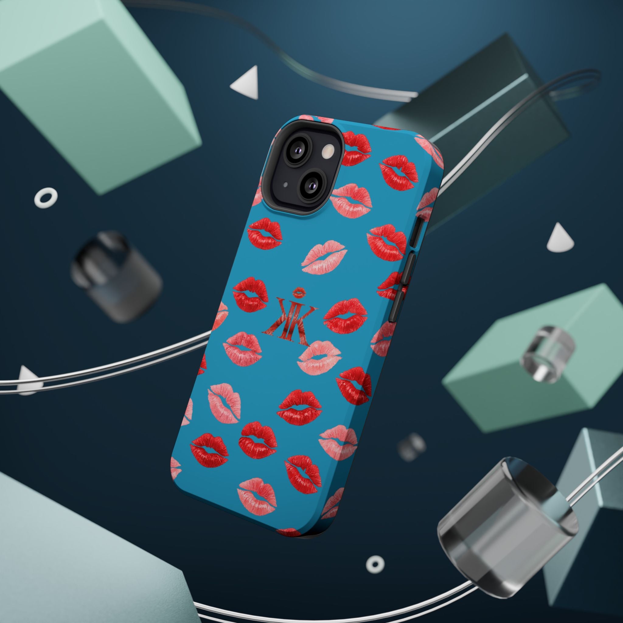 Psyche Collection Turquoise - Kiss Pattern Magnetic Impact Phone Case