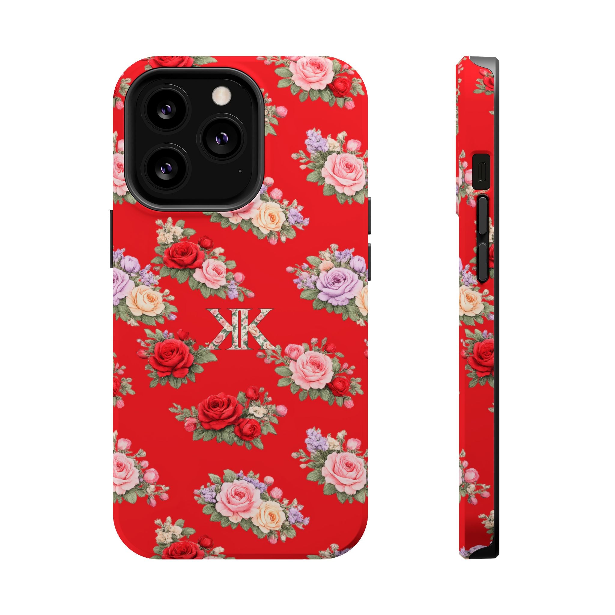Anthos Collection RED Vintage Floral Rose Pattern Magnetic Impact-Resistant Phone Case