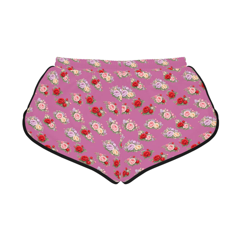 Anthos Collection Light Pink Floral Stretch Women's Relaxed Shorts — Vintage Pink & Red Rose All-Over Print