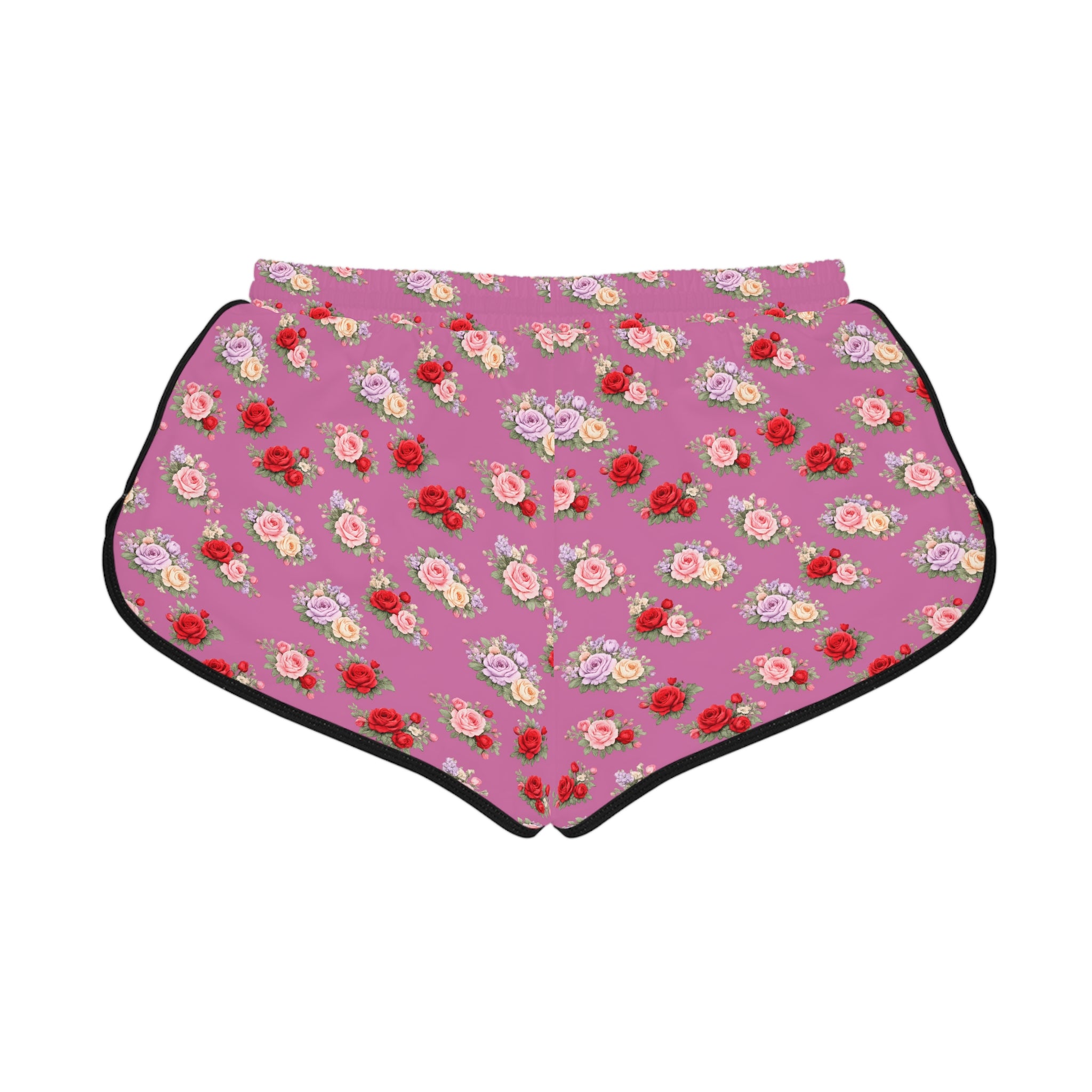Anthos Collection Light Pink Floral Stretch Women's Relaxed Shorts — Vintage Pink & Red Rose All-Over Print