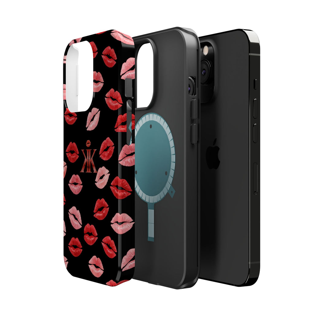 Psyche Collection BLACK - Kiss Pattern Magnetic Impact Phone Case