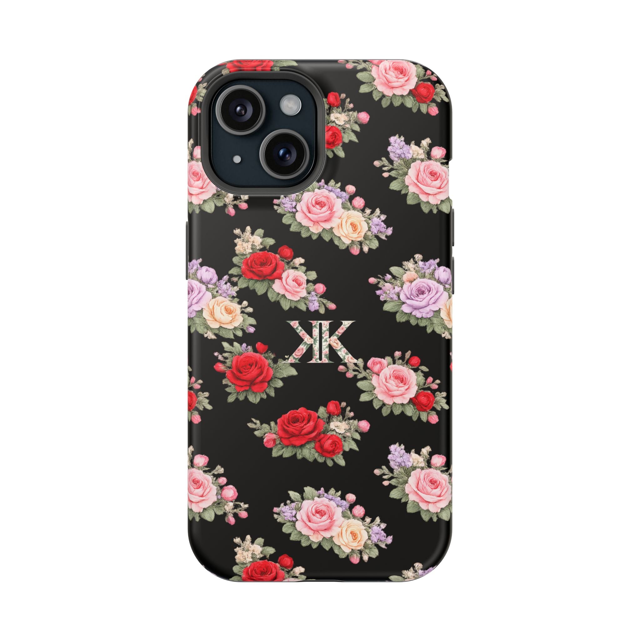Anthos Collection BLACK Vintage Floral Rose Pattern Magnetic Impact-Resistant Phone Case