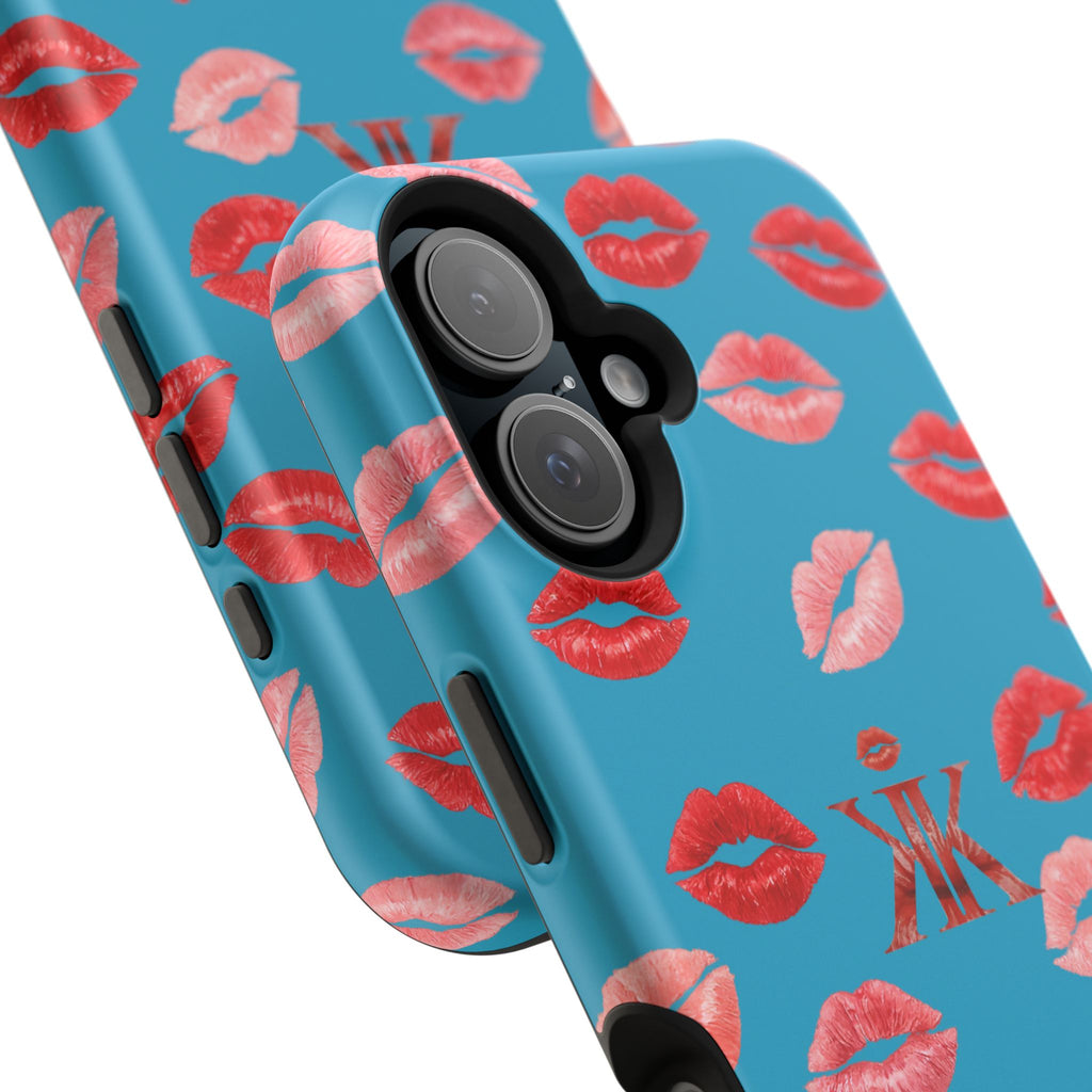 Psyche Collection Turquoise - Kiss Pattern Magnetic Impact Phone Case