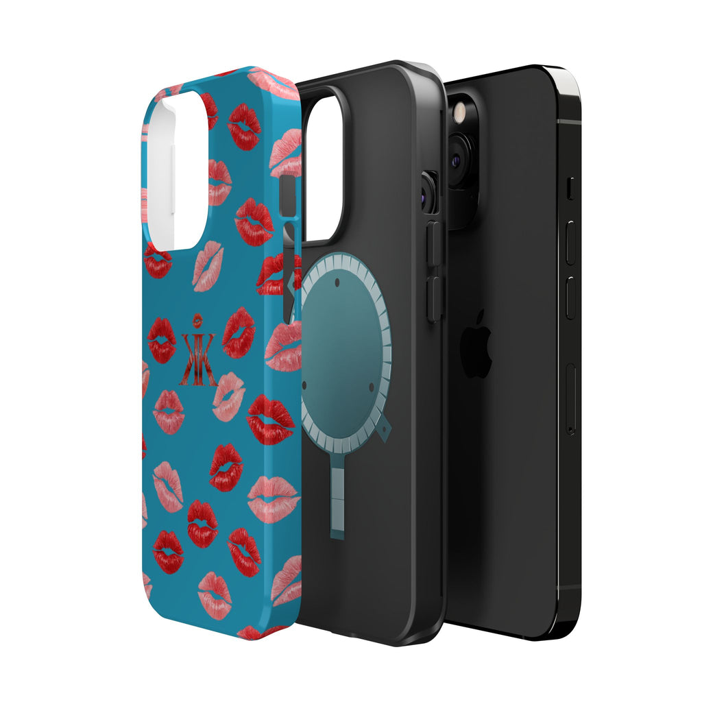 Psyche Collection Turquoise - Kiss Pattern Magnetic Impact Phone Case