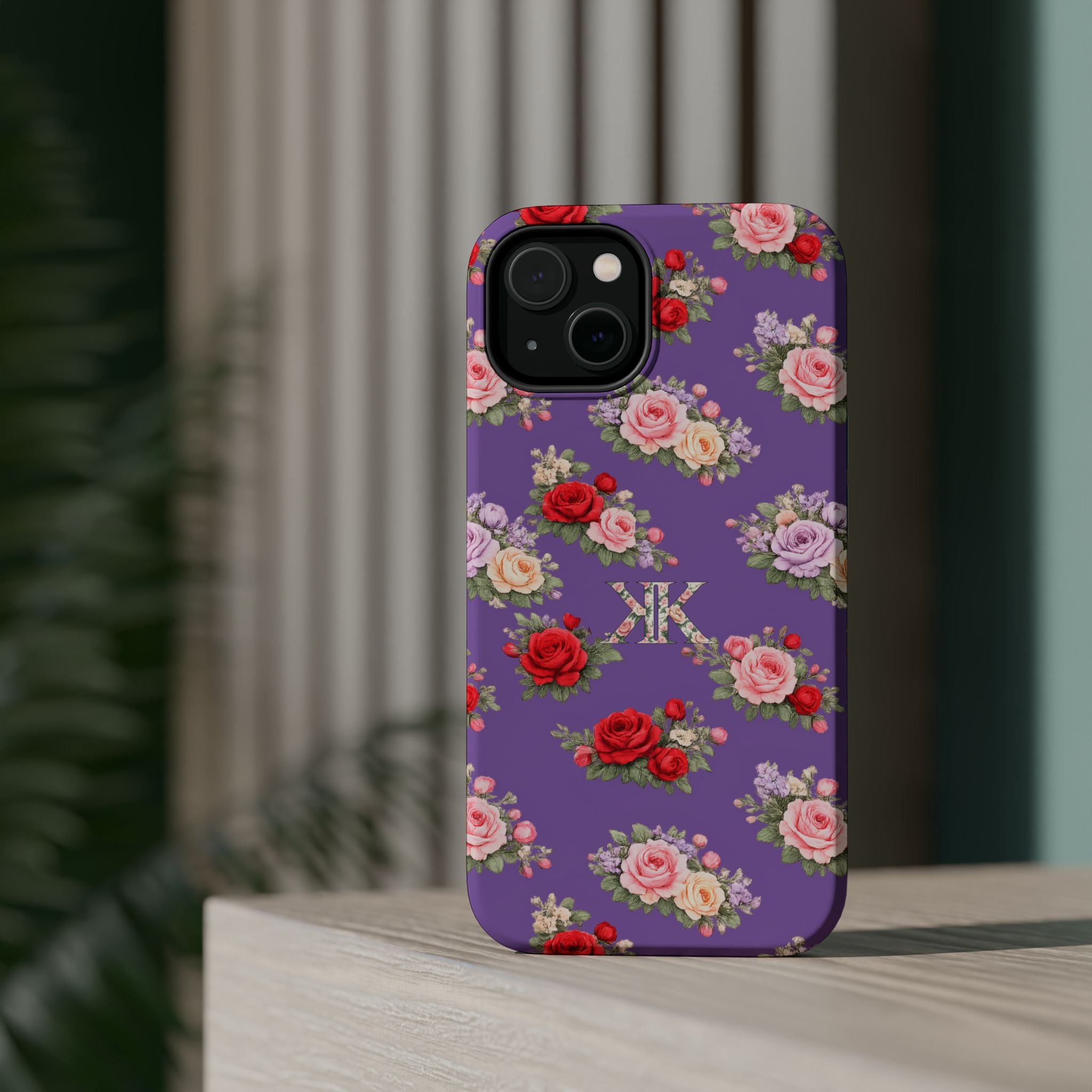 Anthos Collection Light Purple Vintage Floral Rose Pattern Magnetic Impact-Resistant Phone Case