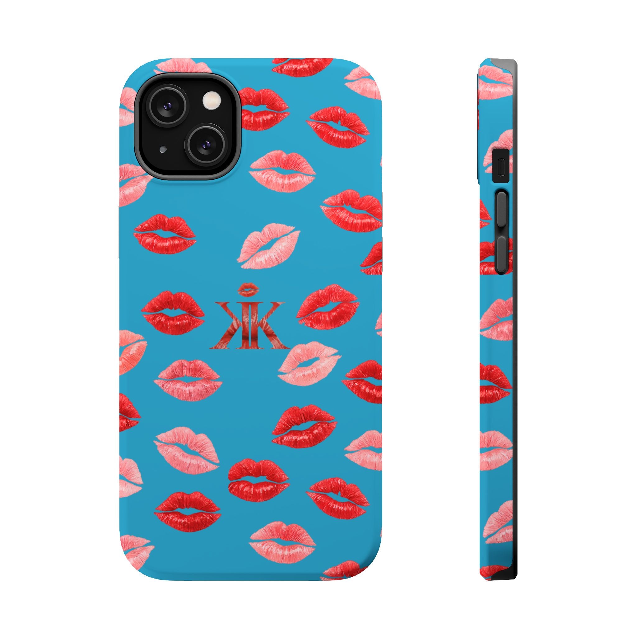 Psyche Collection Turquoise - Kiss Pattern Magnetic Impact Phone Case