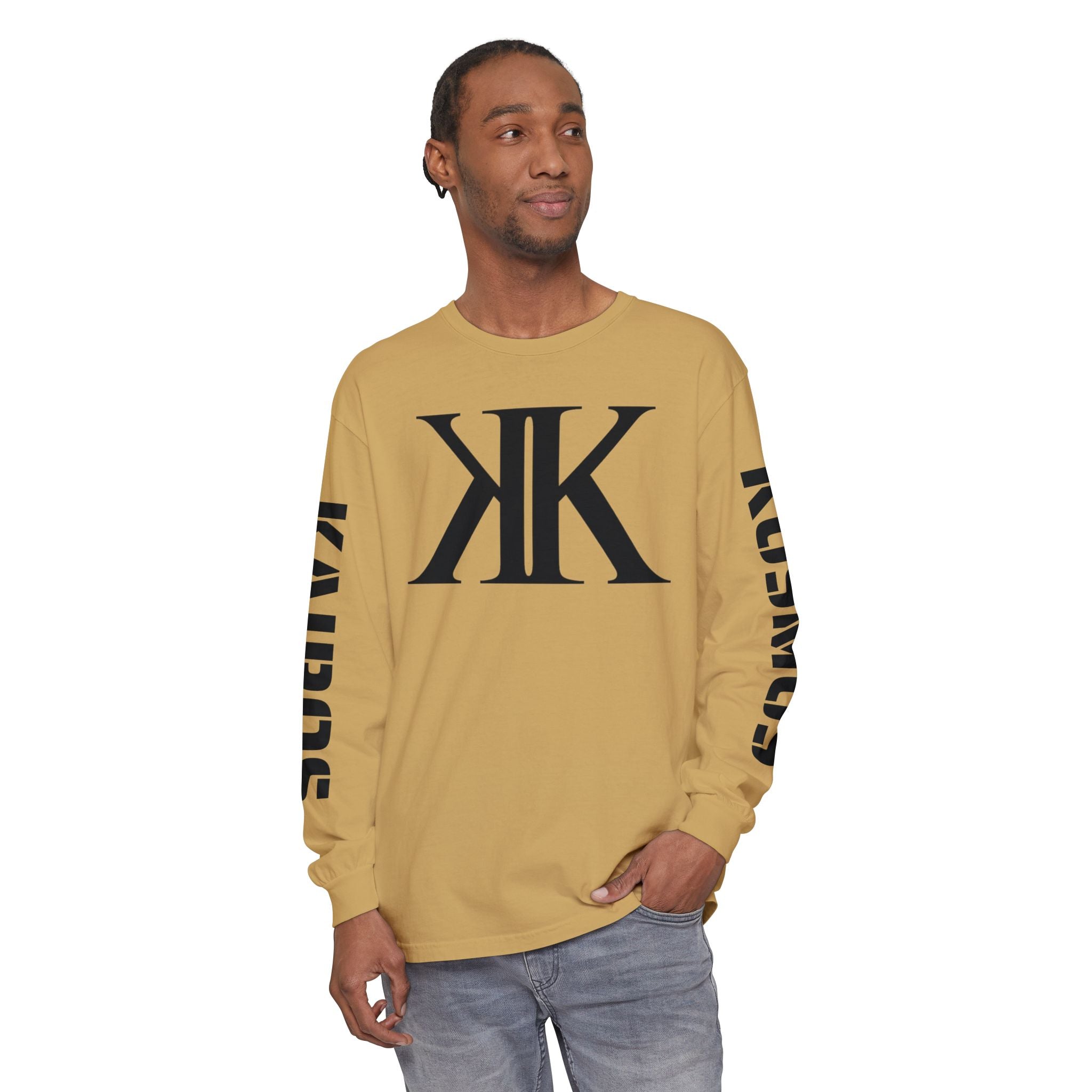 KOSMOS Monogram Uni-Sex Long Sleeve Tee — Bold Black Logo Sleeve Shirt