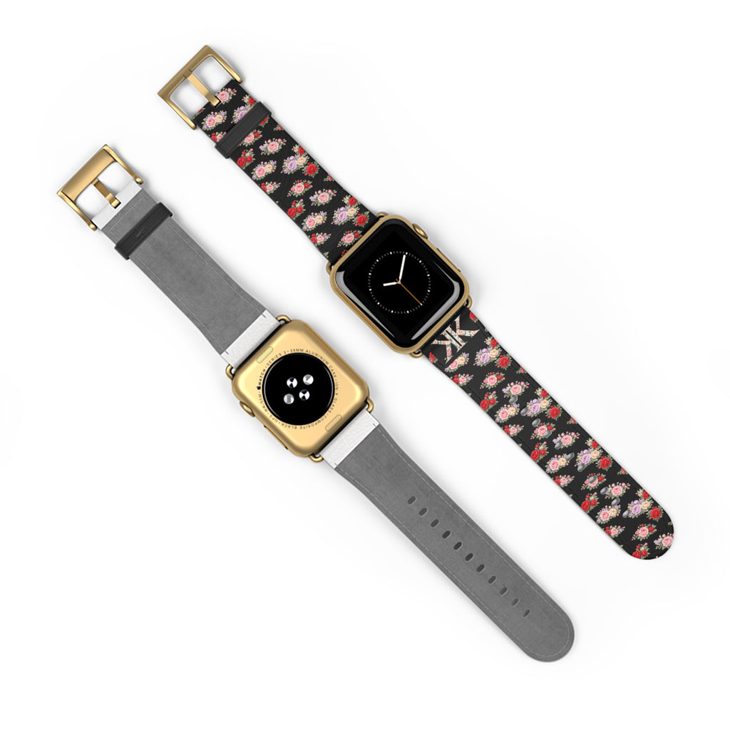 Anthos Collection BLACK Floral Vintage Watch Band — Apple Watch Strap