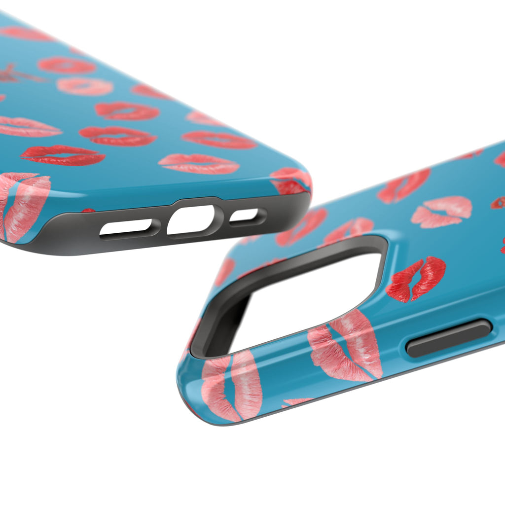 Psyche Collection Turquoise - Kiss Pattern Magnetic Impact Phone Case