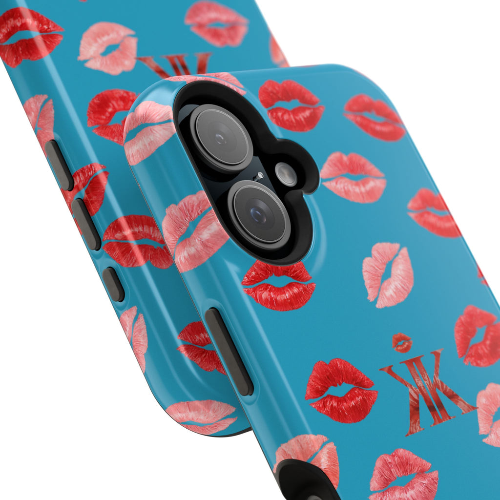 Psyche Collection Turquoise - Kiss Pattern Magnetic Impact Phone Case