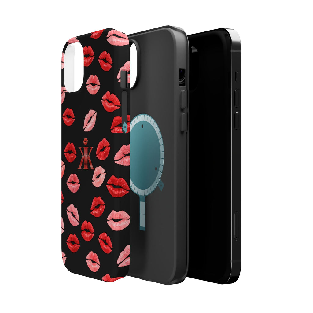 Psyche Collection BLACK - Kiss Pattern Magnetic Impact Phone Case