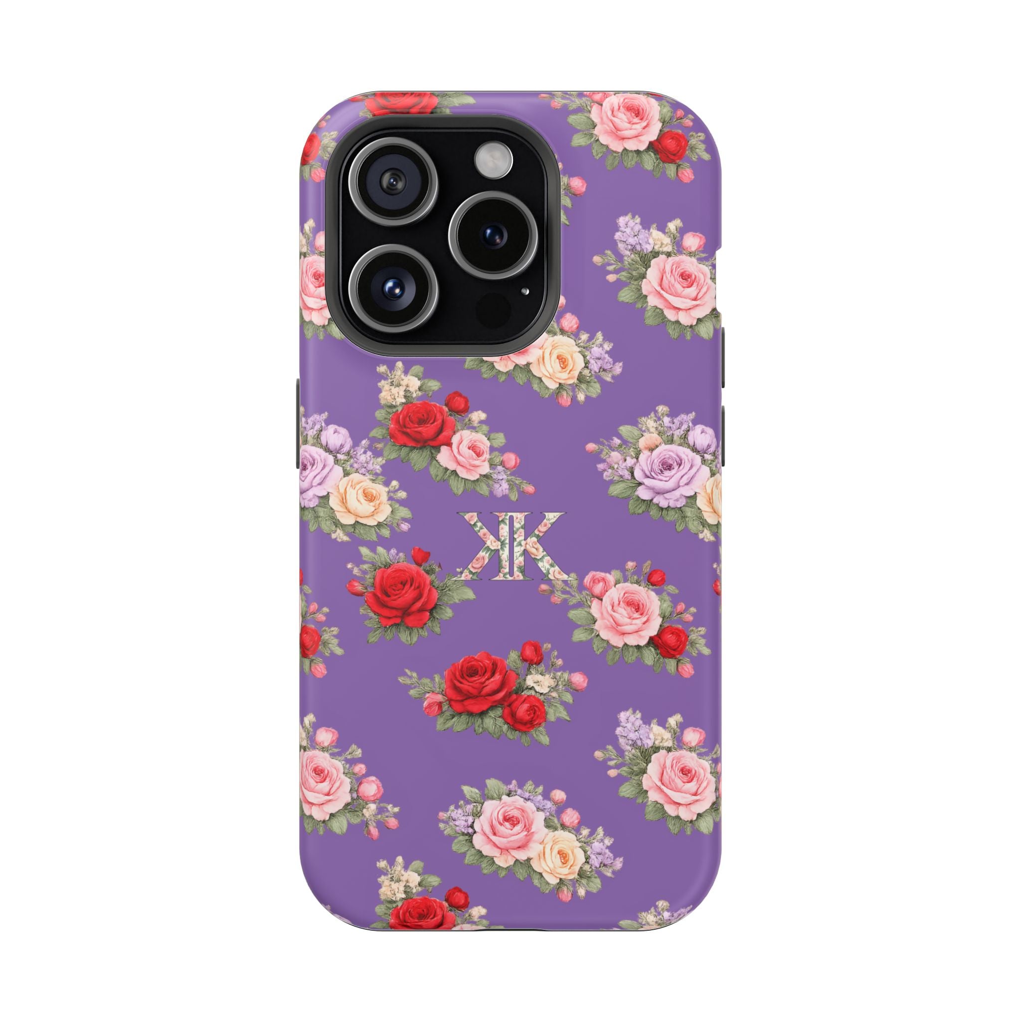 Anthos Collection Light Purple Vintage Floral Rose Pattern Magnetic Impact-Resistant Phone Case