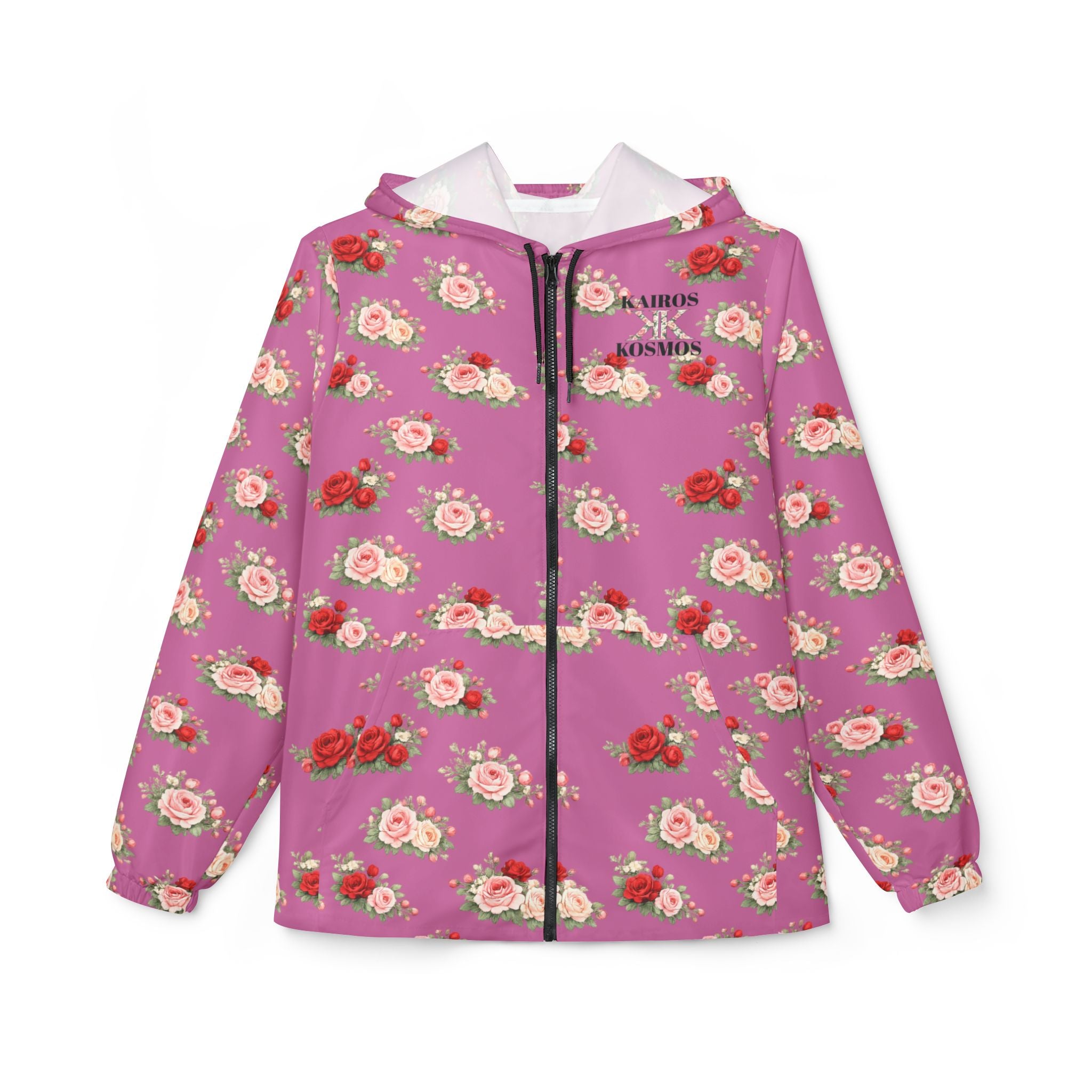 Anthos Collection Light Pink Floral Rose Panel Windbreaker Jacket