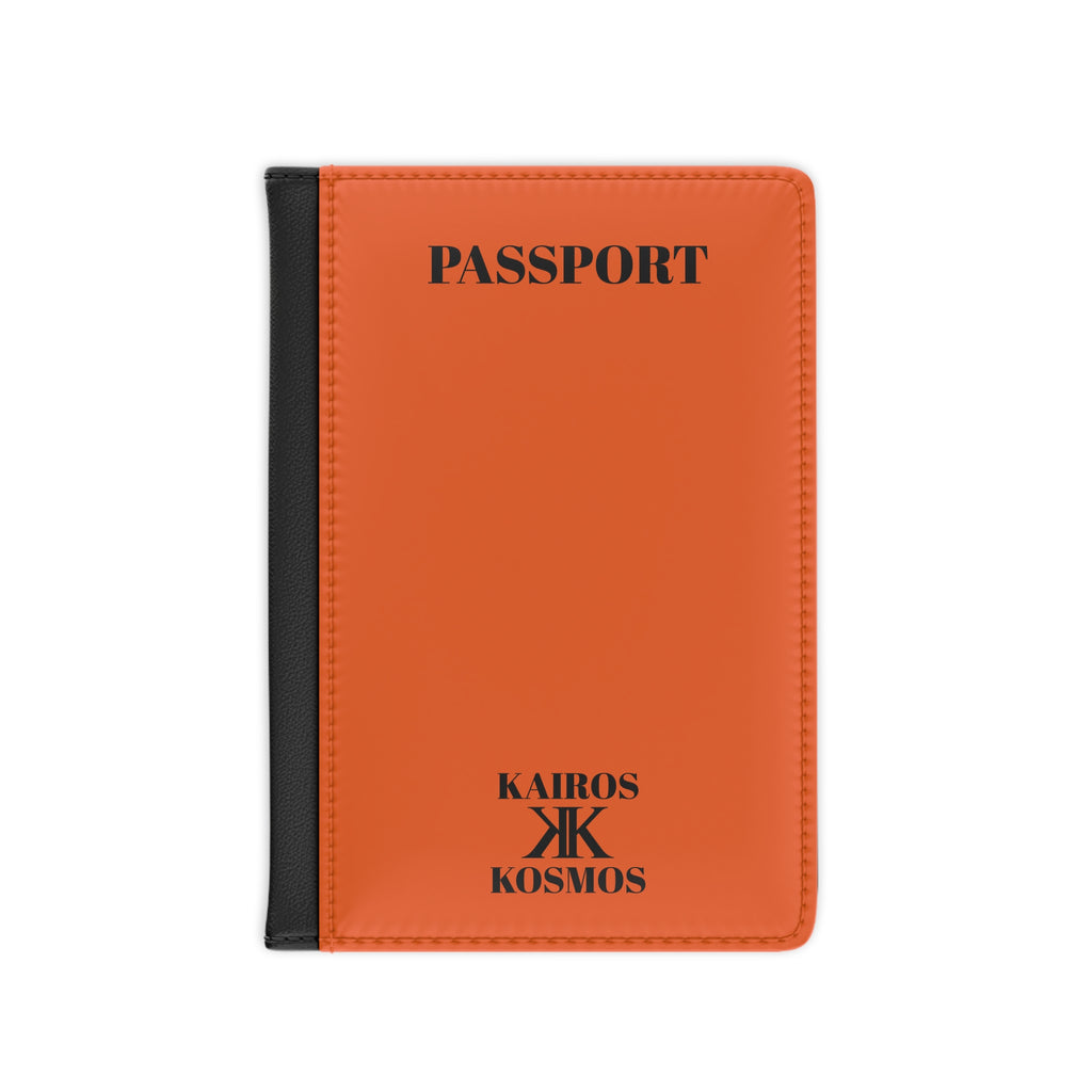 Passport Cover Orange - Minimal 'PASSPORT' Text with Kairos Kosmos Logo