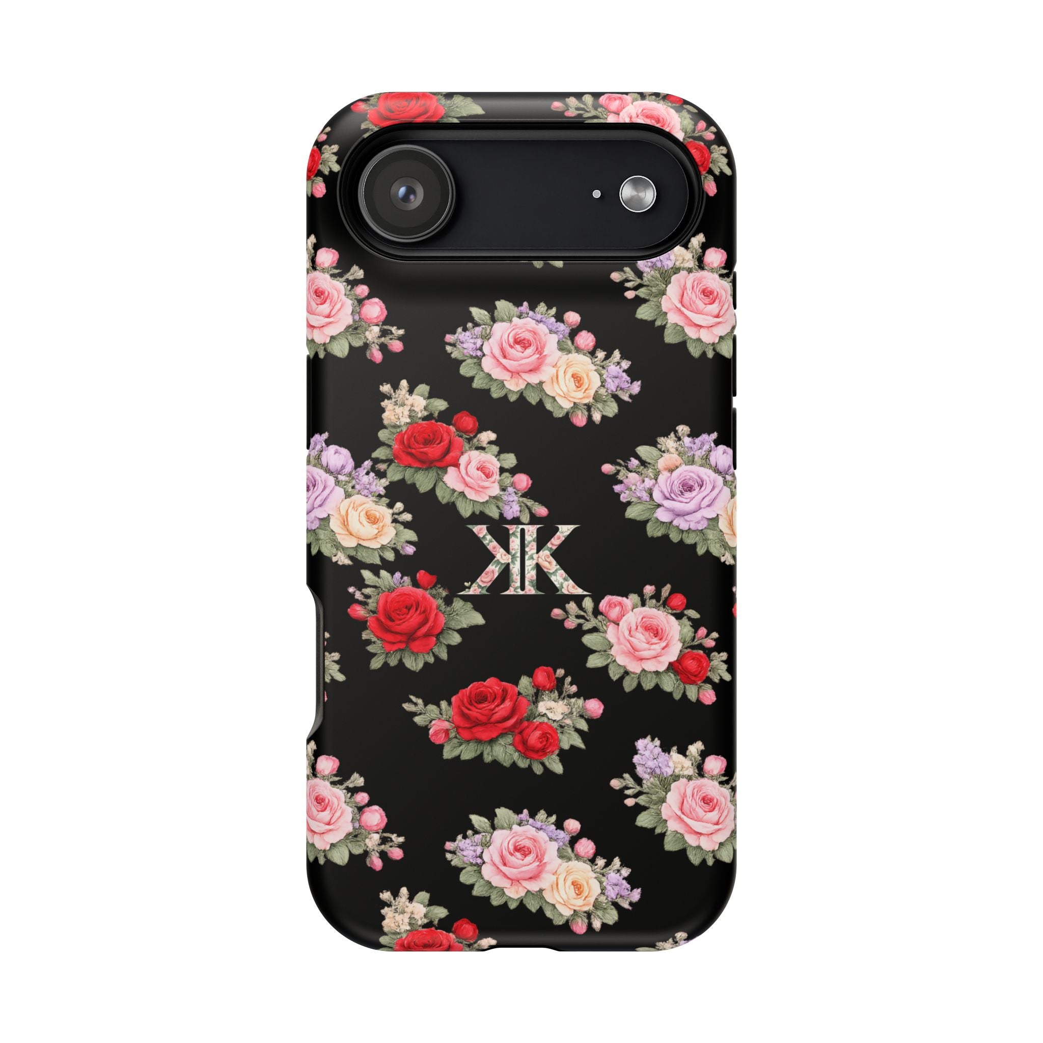 Anthos Collection BLACK Vintage Floral Rose Pattern Magnetic Impact-Resistant Phone Case