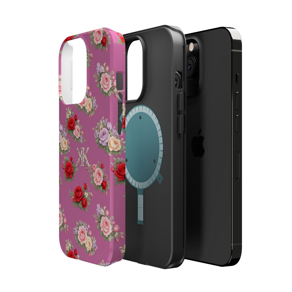 Anthos Collection Light Pink  Vintage Floral Rose Pattern Magnetic Impact-Resistant Phone Case