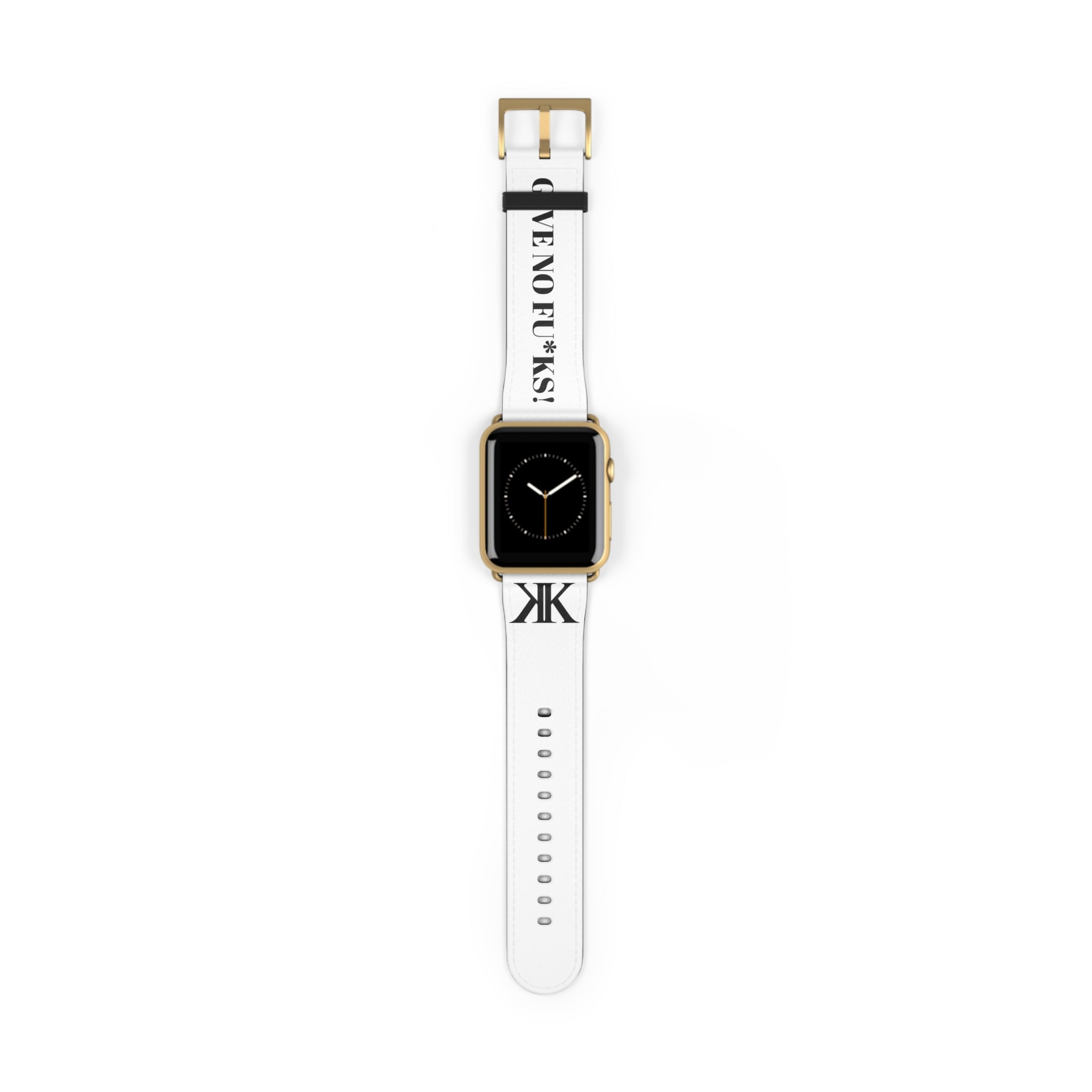 Watch Band — White Leather Strap with "GIVE NO FU*KS!" Text
