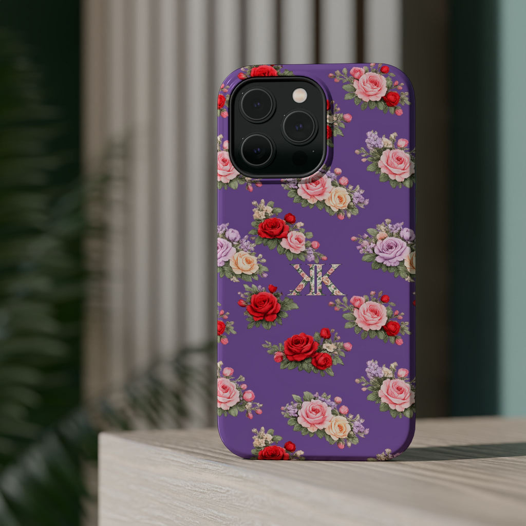 Anthos Collection Light Purple Vintage Floral Rose Pattern Magnetic Impact-Resistant Phone Case