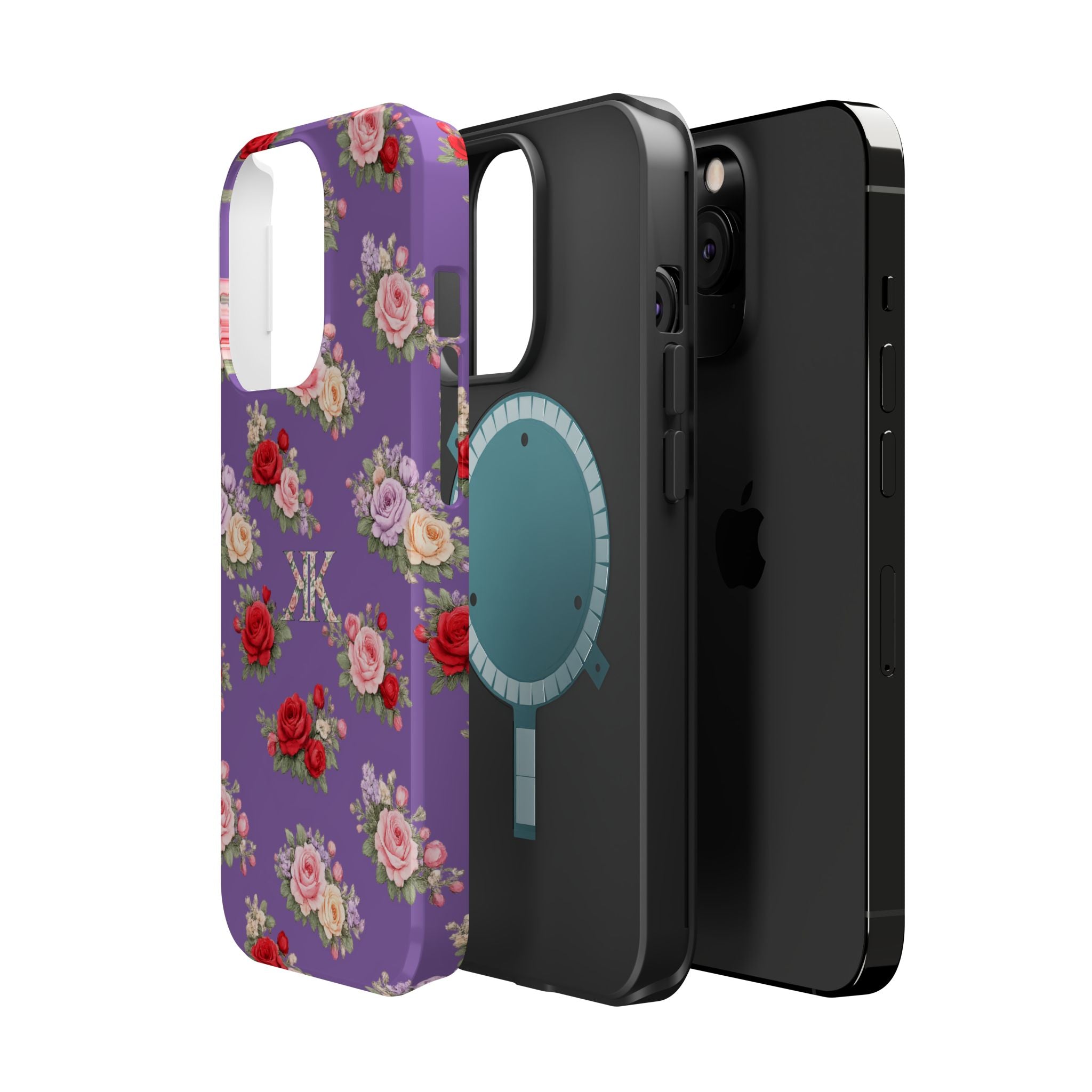 Anthos Collection Light Purple Vintage Floral Rose Pattern Magnetic Impact-Resistant Phone Case