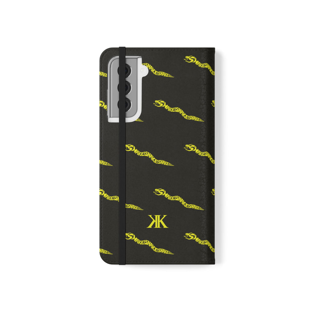 Aspis Collection Flip Case Phone Wallet — Black & Gold Kairos Kosmos Pattern