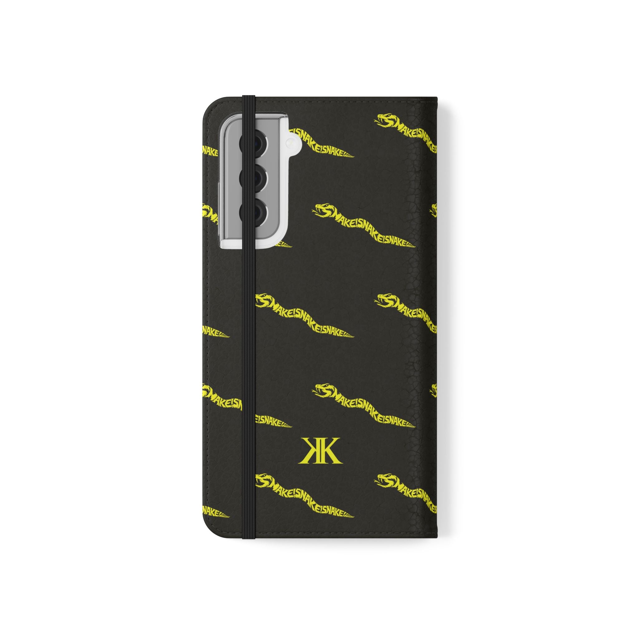 Aspis Collection Flip Case Phone Wallet — Black & Gold Kairos Kosmos Pattern
