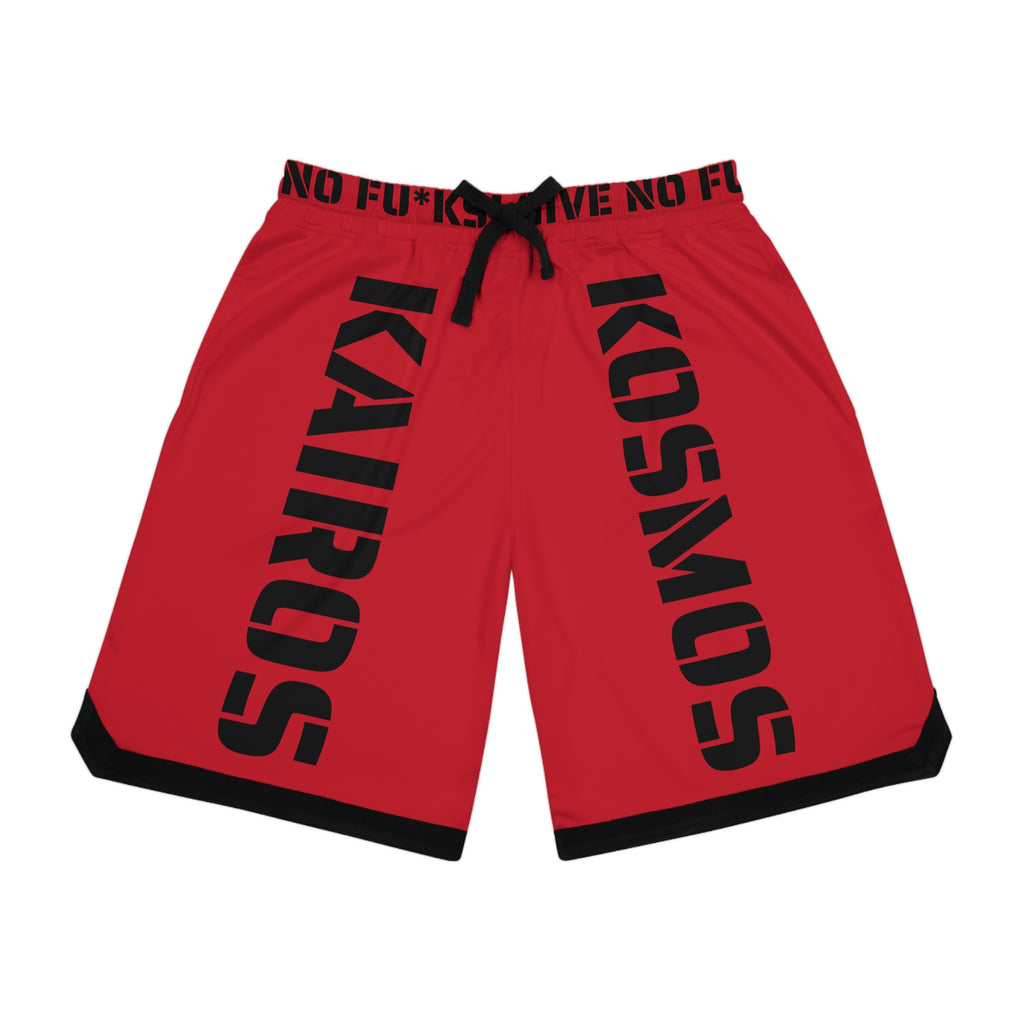 Kairos Kosmos Basketball Shorts RED- AOP 'KAIROS KOSMOS' Graphic Athletic Rib Shorts