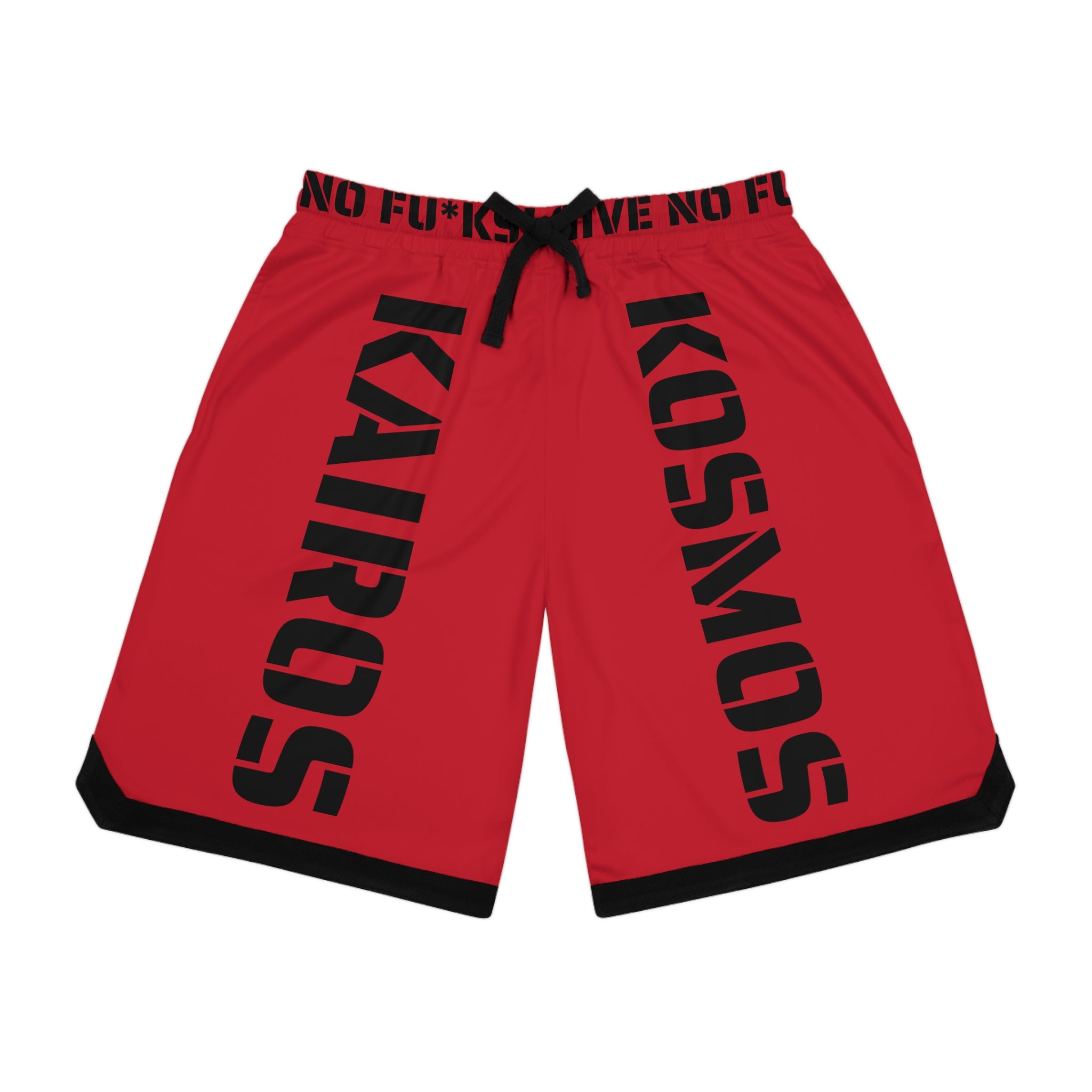Kairos Kosmos Basketball Shorts RED- AOP 'KAIROS KOSMOS' Graphic Athletic Rib Shorts
