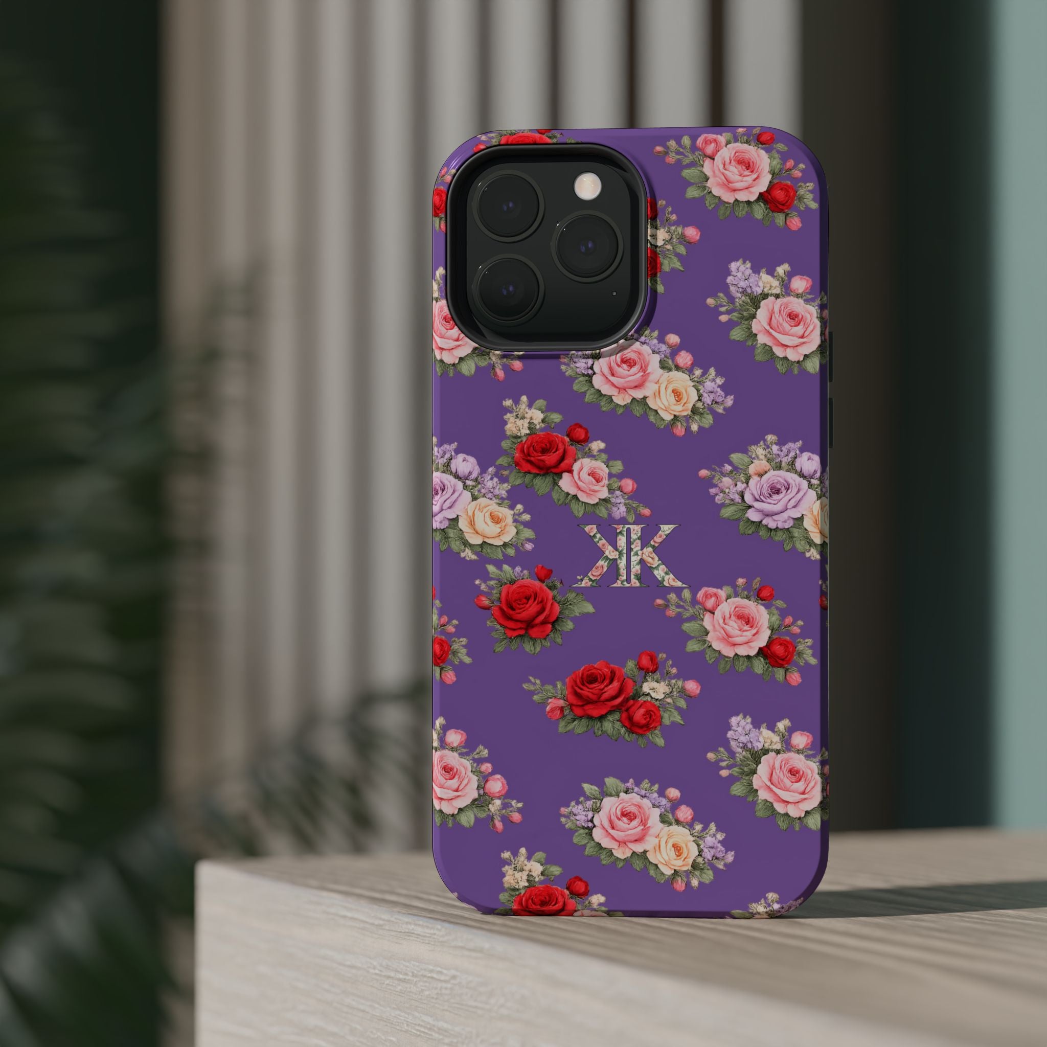 Anthos Collection Light Purple Vintage Floral Rose Pattern Magnetic Impact-Resistant Phone Case