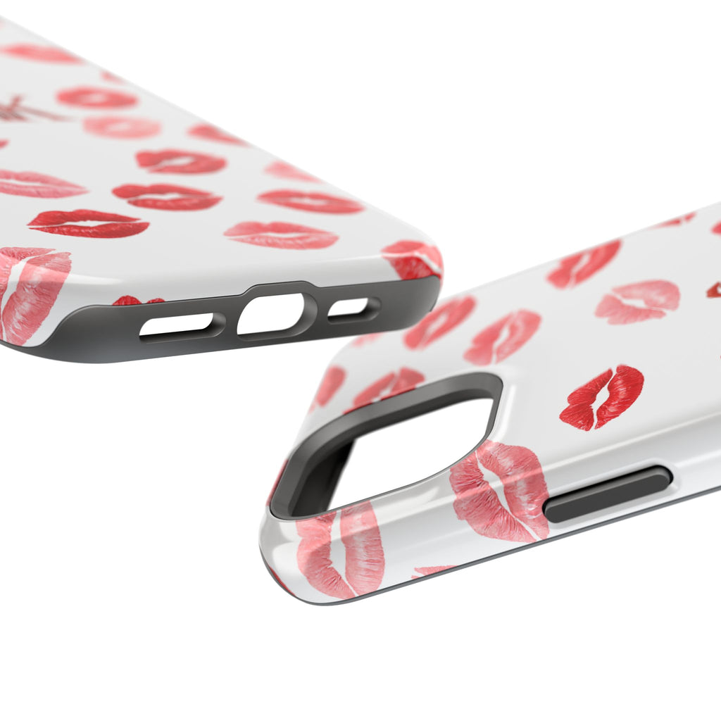 Psyche Collection White - Kiss Pattern Magnetic Impact Phone Case