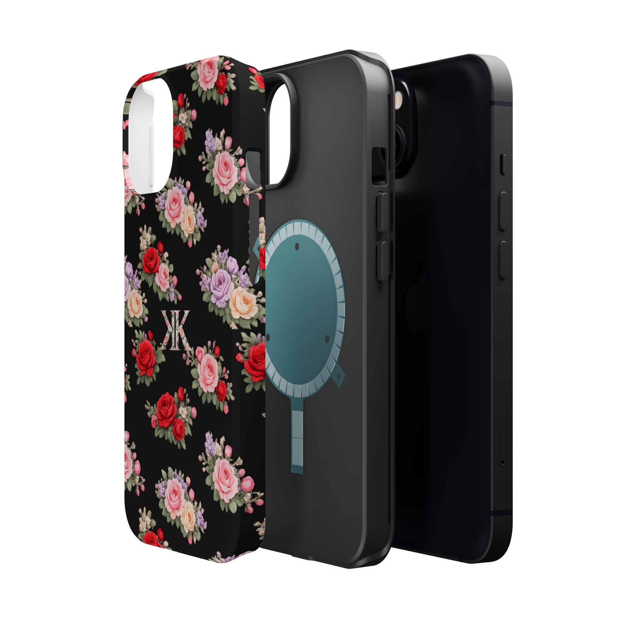 Anthos Collection BLACK Vintage Floral Rose Pattern Magnetic Impact-Resistant Phone Case