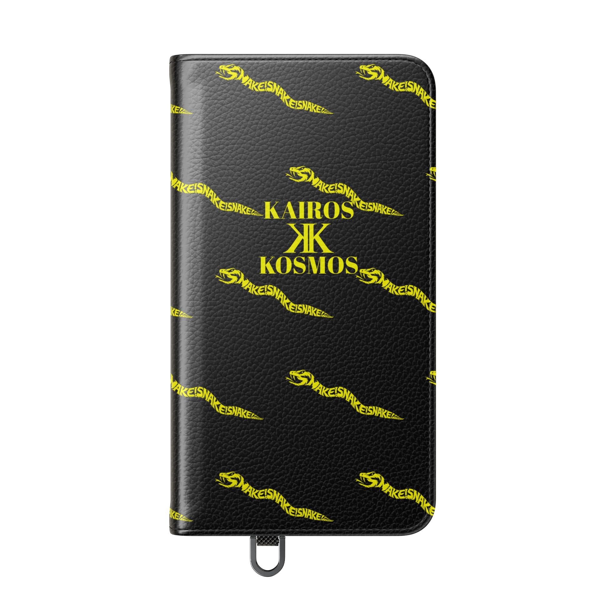Aspis Collection Flip Case Phone Wallet — Black & Gold Kairos Kosmos Pattern