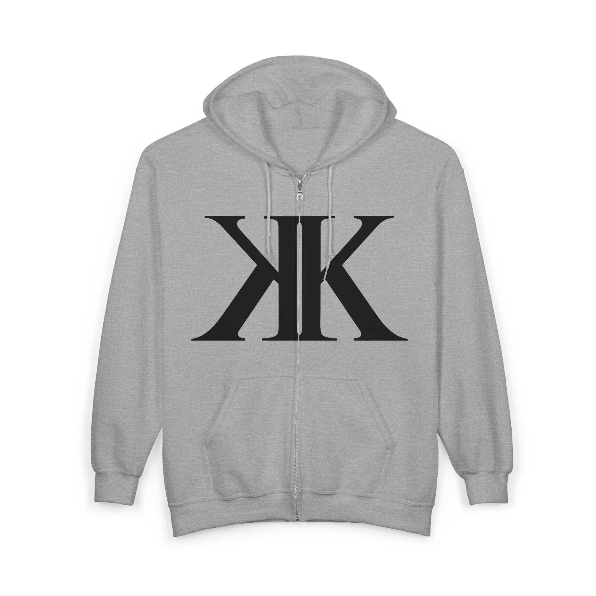 KK Monogram Zip Hoodie - Black Mirror Logo Full-Zip Sweatshirt