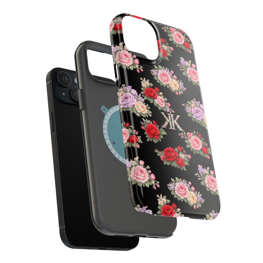 Anthos Collection BLACK Vintage Floral Rose Pattern Magnetic Impact-Resistant Phone Case