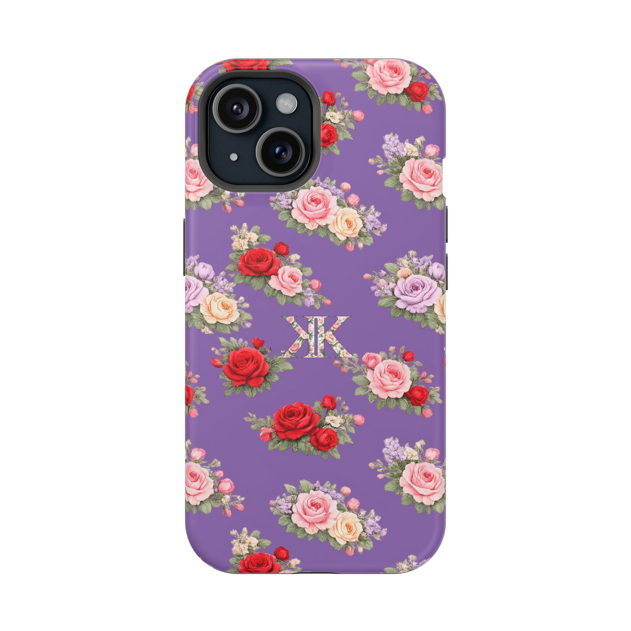 Anthos Collection Light Purple Vintage Floral Rose Pattern Magnetic Impact-Resistant Phone Case