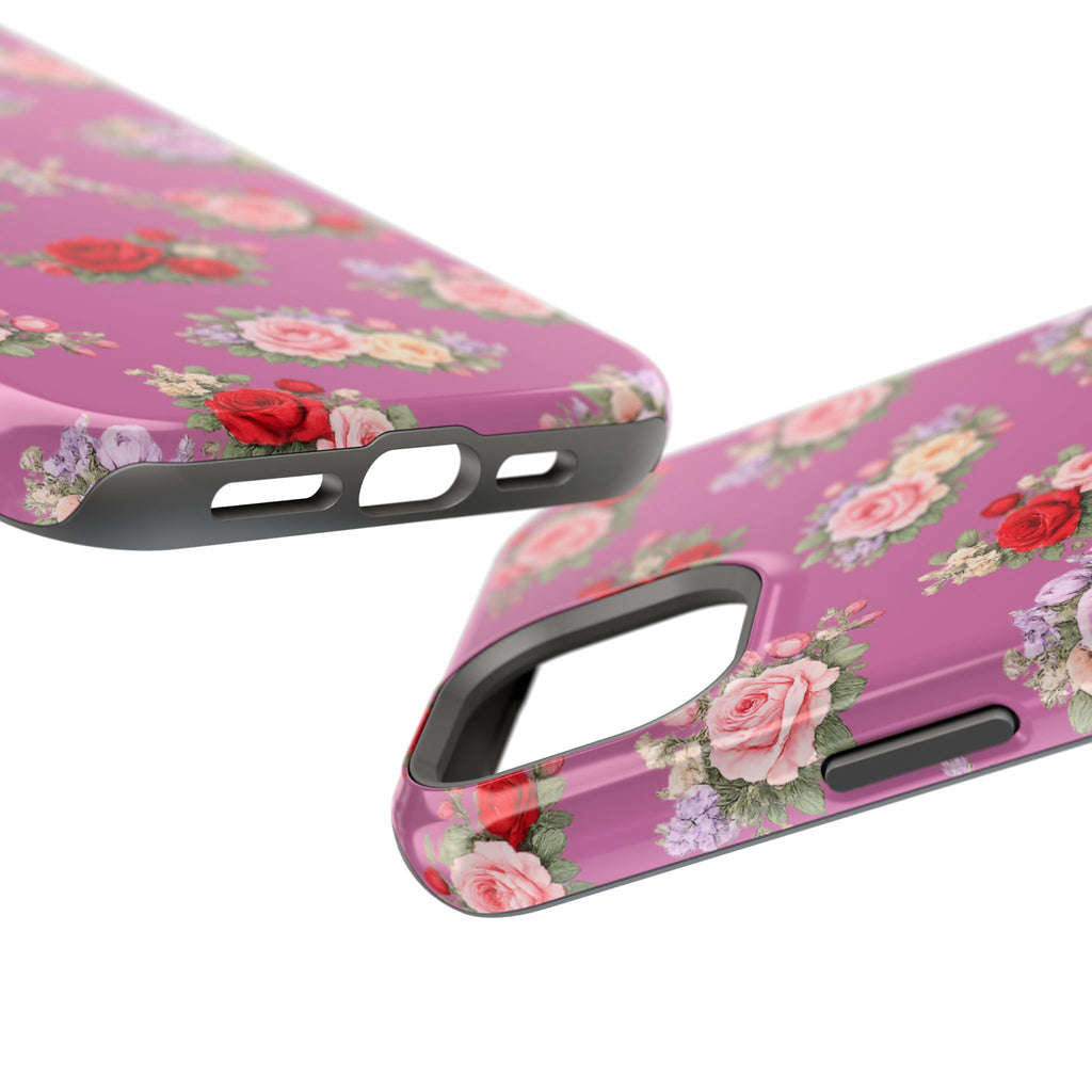 Anthos Collection Light Pink  Vintage Floral Rose Pattern Magnetic Impact-Resistant Phone Case