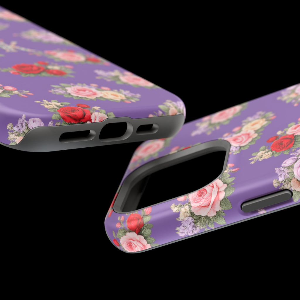 Anthos Collection Light Purple Vintage Floral Rose Pattern Magnetic Impact-Resistant Phone Case