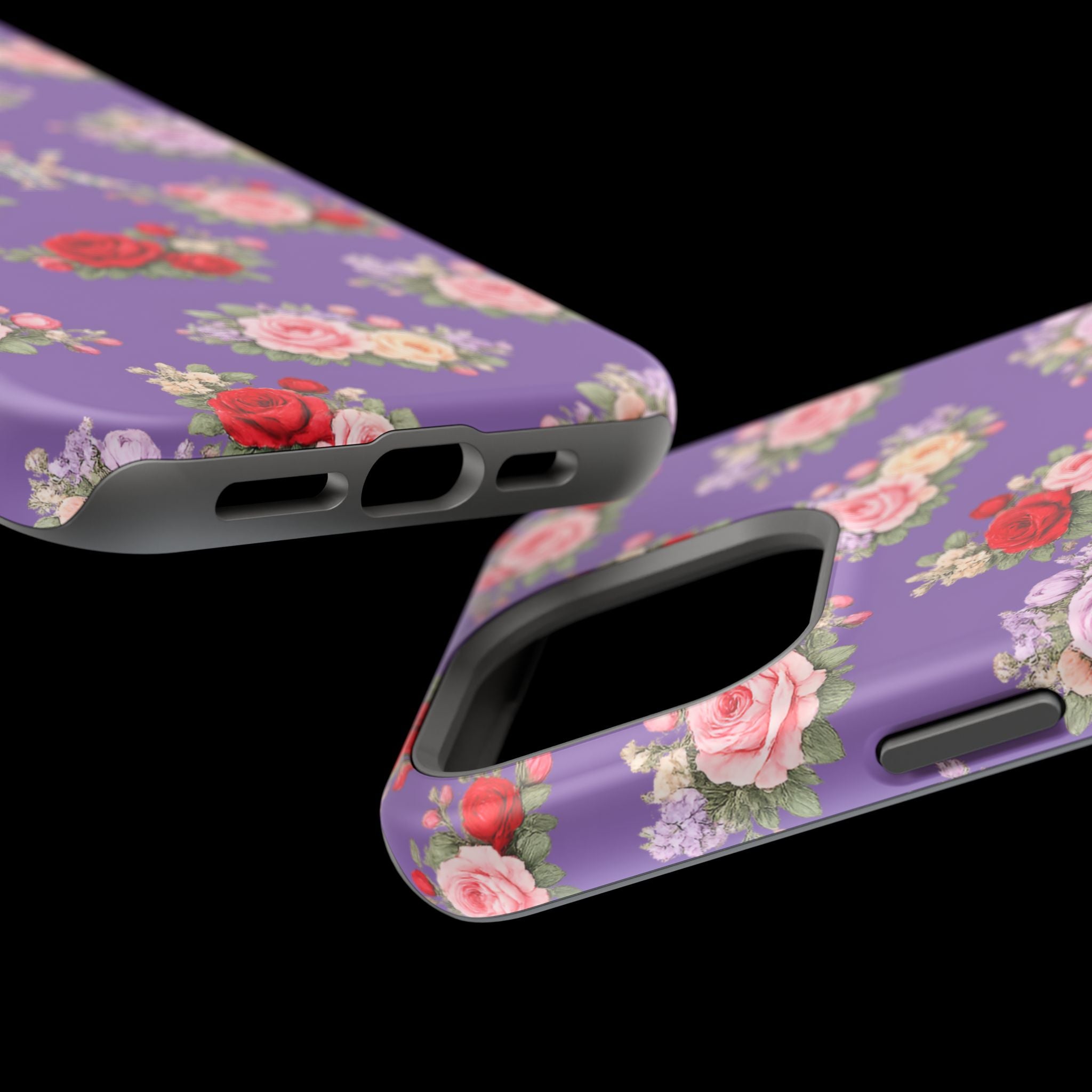 Anthos Collection Light Purple Vintage Floral Rose Pattern Magnetic Impact-Resistant Phone Case