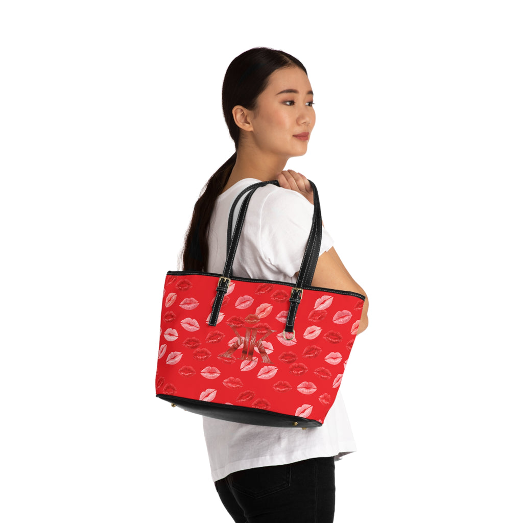 Psyche Collection RED Kiss Print PU Leather Shoulder Bag – Red Lipstick Pattern