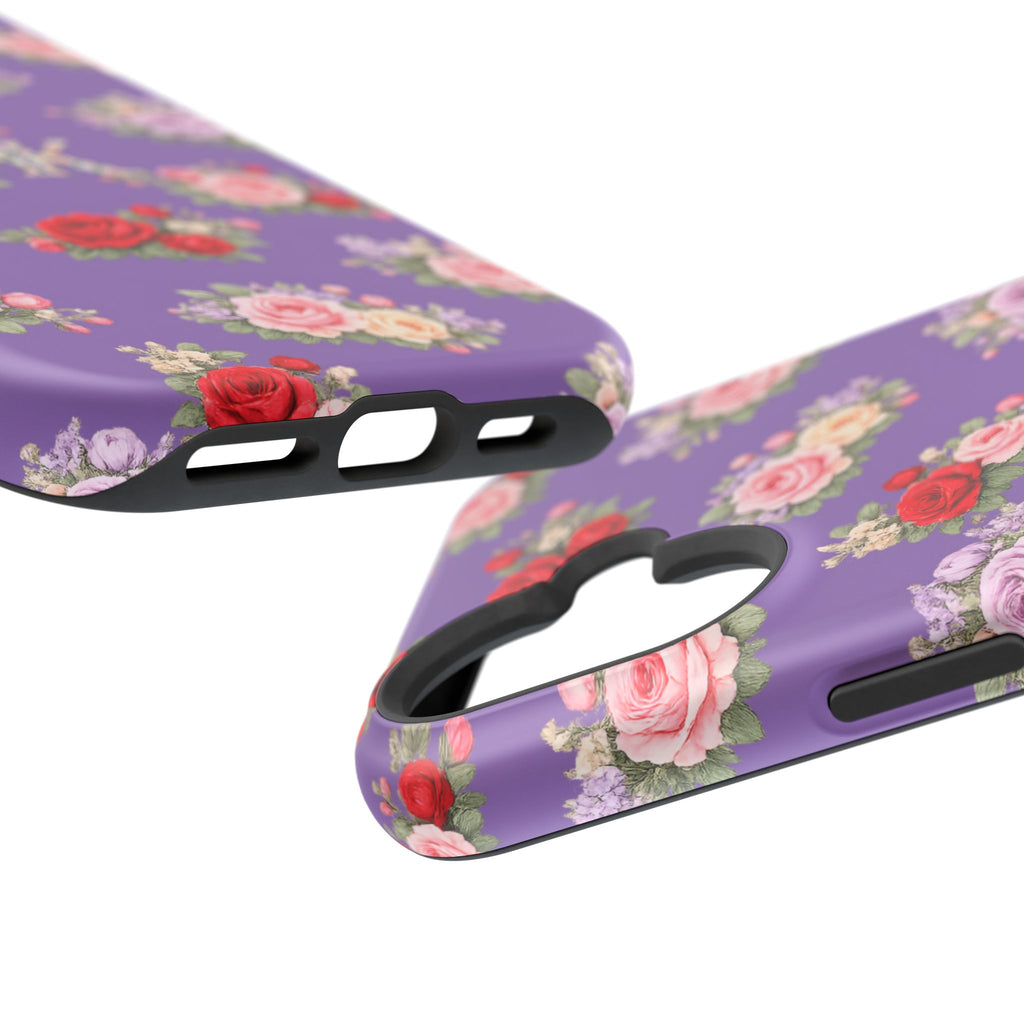 Anthos Collection Light Purple Vintage Floral Rose Pattern Magnetic Impact-Resistant Phone Case