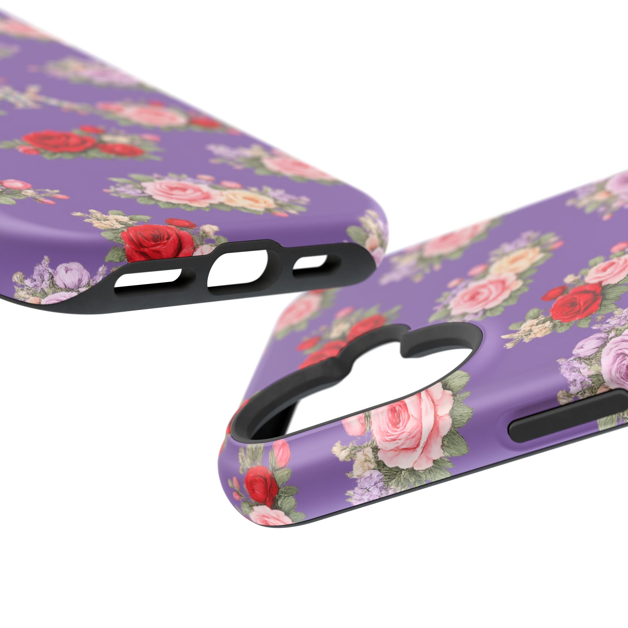Anthos Collection Light Purple Vintage Floral Rose Pattern Magnetic Impact-Resistant Phone Case