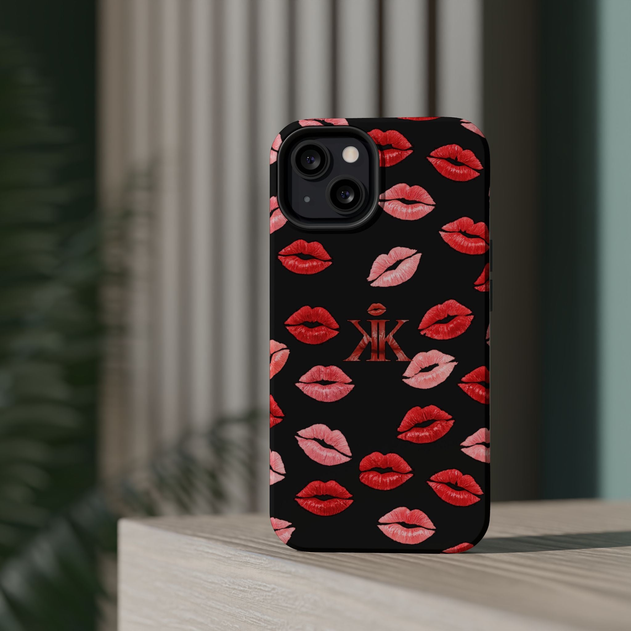 Psyche Collection BLACK - Kiss Pattern Magnetic Impact Phone Case