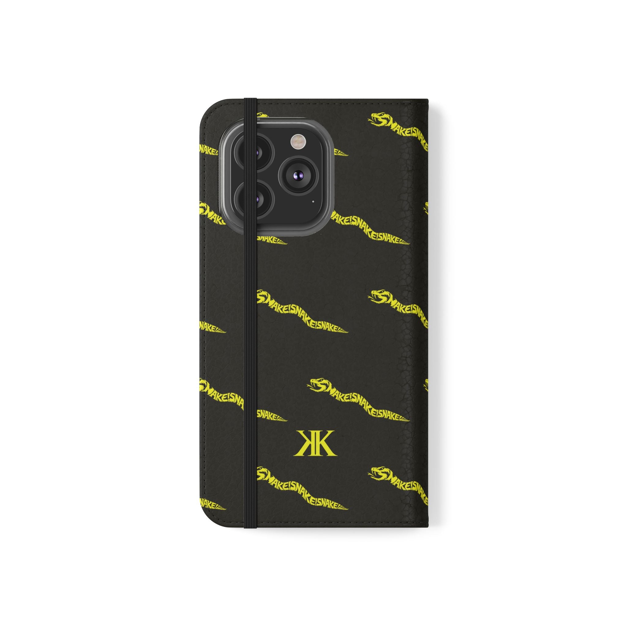 Aspis Collection Flip Case Phone Wallet — Black & Gold Kairos Kosmos Pattern