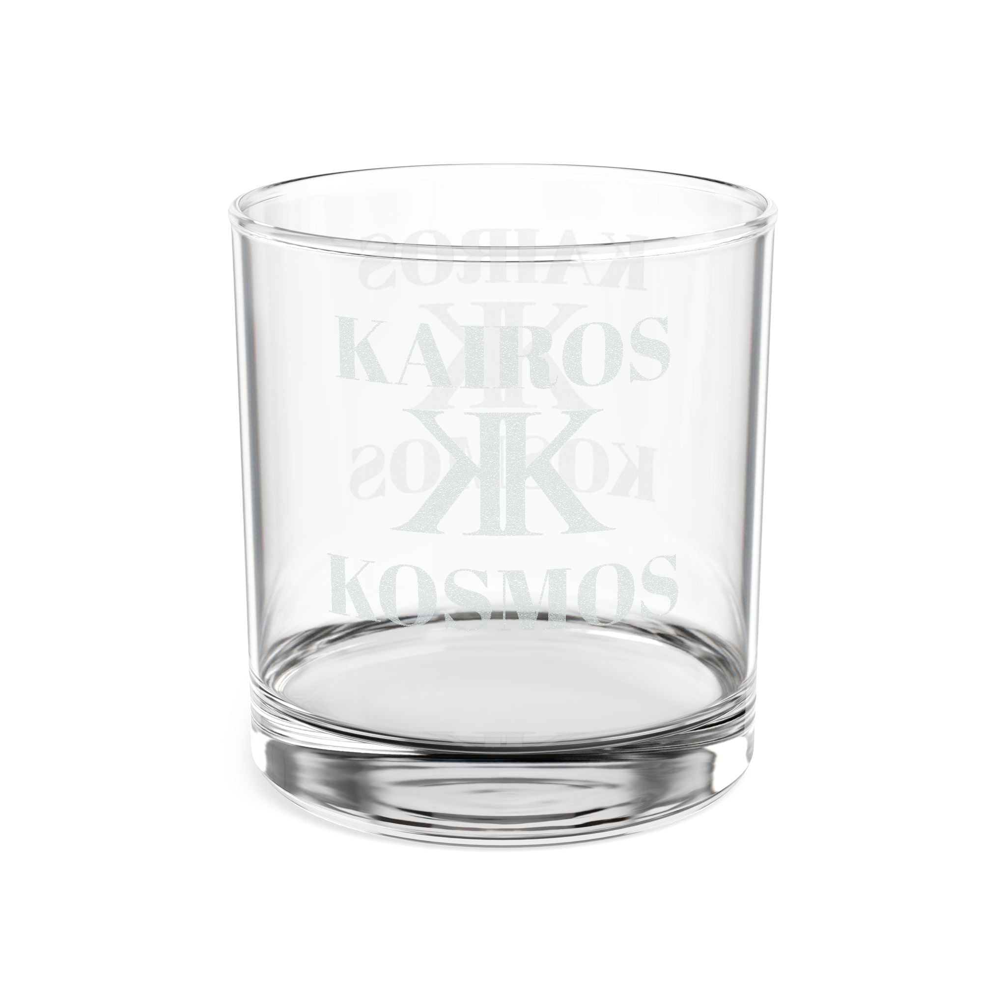 Kairos Kosmos Engraved 10.5oz Whiskey Glass — Minimal Monogram Vertical Design