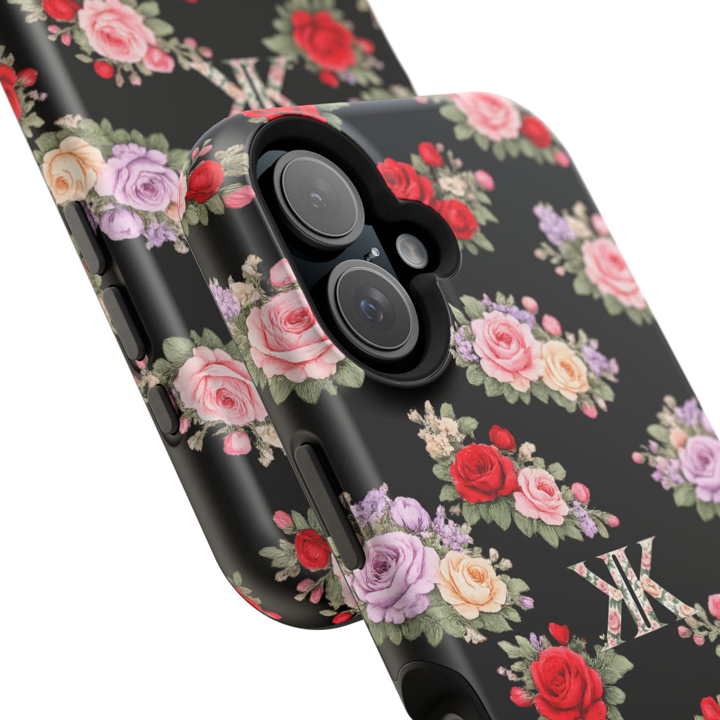Anthos Collection BLACK Vintage Floral Rose Pattern Magnetic Impact-Resistant Phone Case