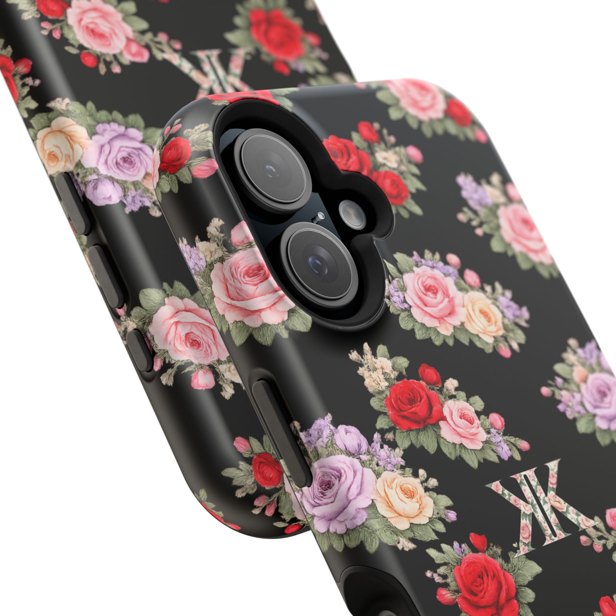 Anthos Collection BLACK Vintage Floral Rose Pattern Magnetic Impact-Resistant Phone Case